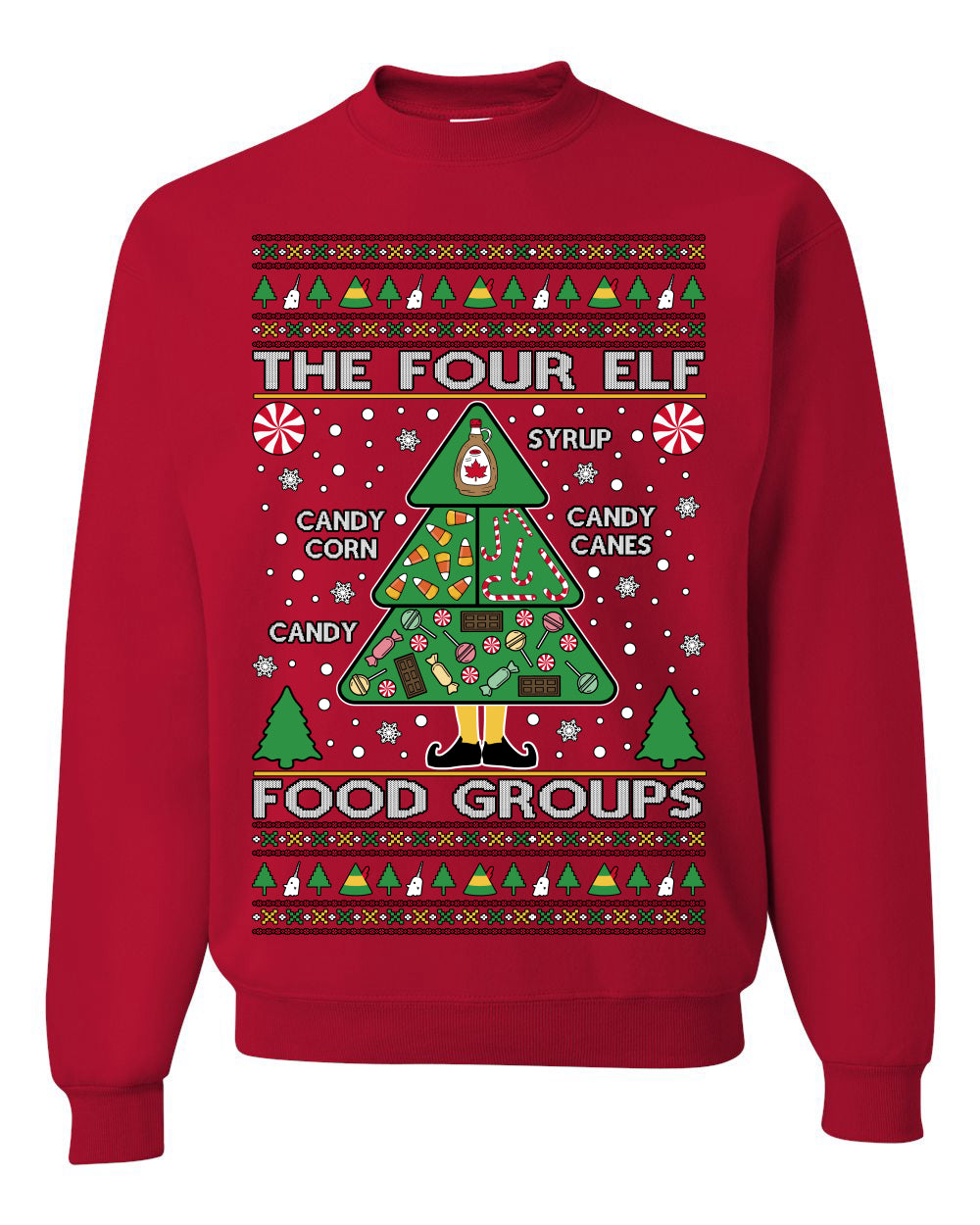 The Four Elf Food Groups Candy Canes Syrup Funny Ugly Christmas Sweater