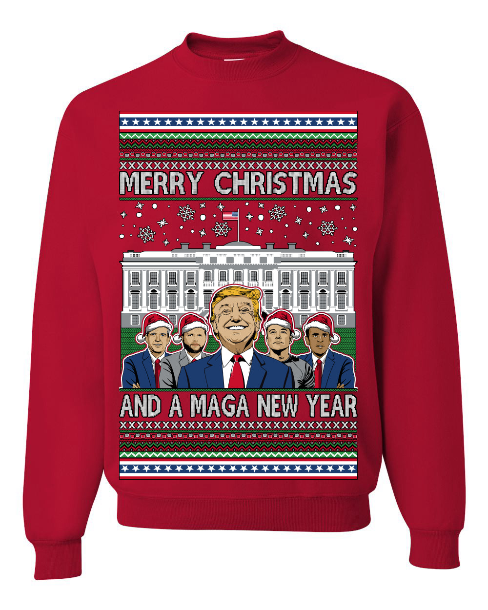 Merry Christmas and a MAGA New Year 2025 Ugly Christmas Sweater Crewneck Sweatshirts