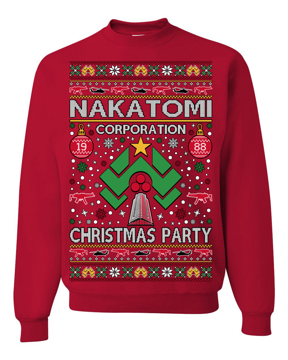 Nakatomi Corporation Christmas Party 1988 Plaza Logo, Classic Die Hard McClane 80s Xmas Movie Quote Ugly Christmas Sweater Crewneck Sweatshirt