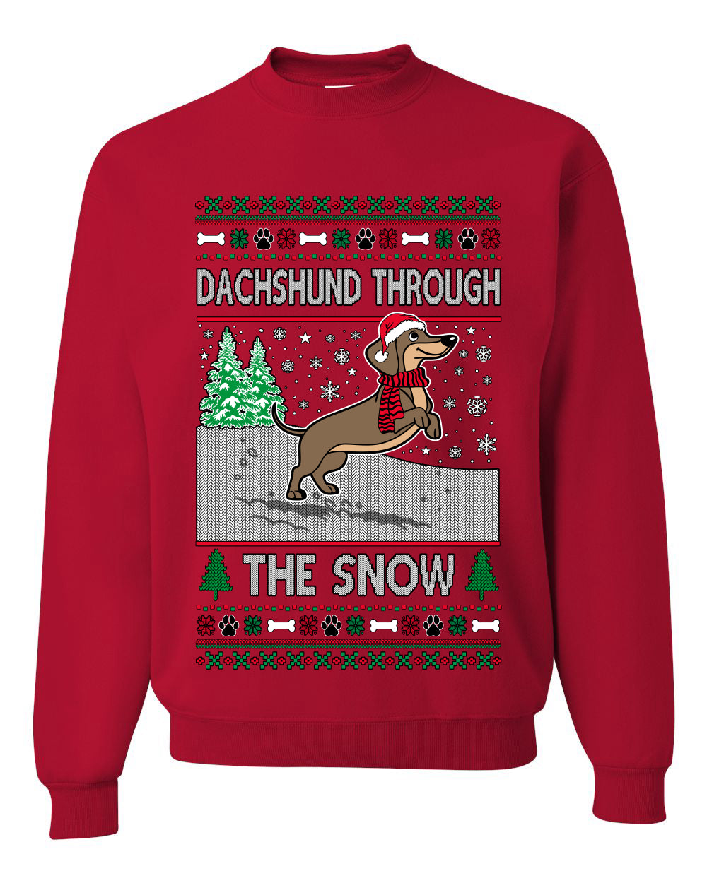 Dachshund Through The Snow, Cute Dog Christmas Sweater, Ugly Christmas Unisex Sweater, Crewneck Sweatshirts