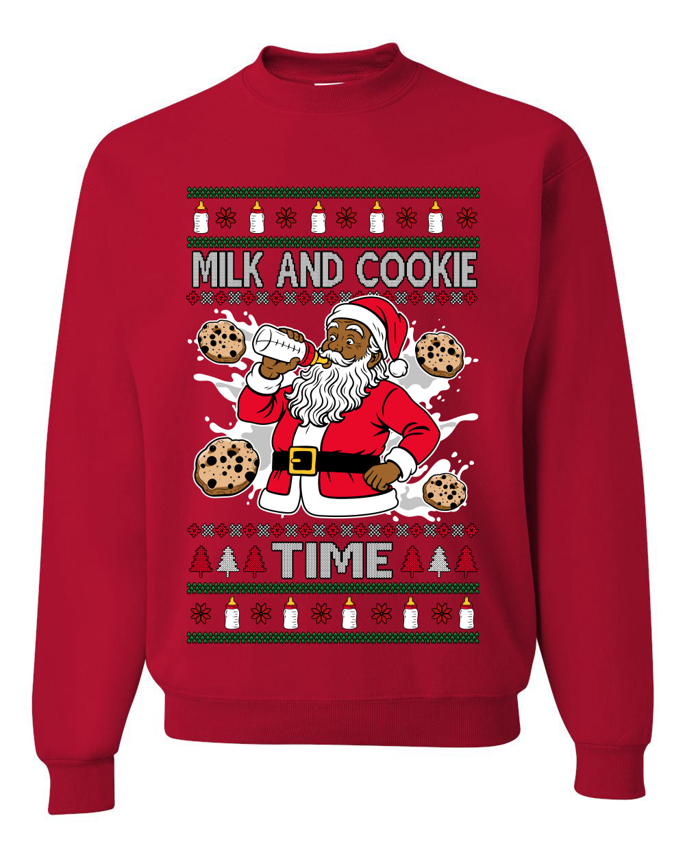 Milk And Cookie Time Christmas Sweater, Unisex Ugly Christmas Crewneck Sweatshirts
