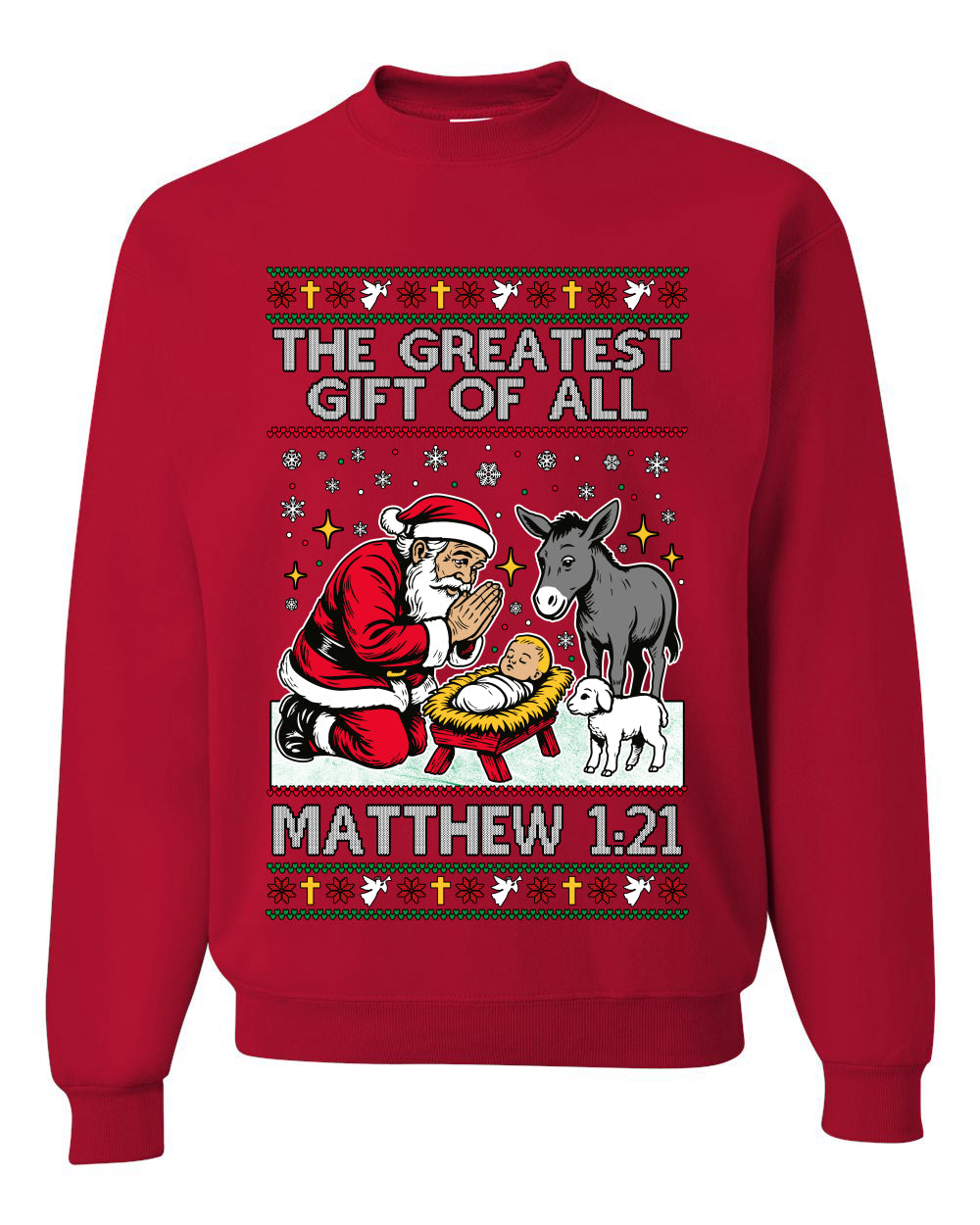 The Greatest Gift Of All Matthew 1:21, Unisex Ugly Christmas Sweater, Crewneck Sweatshirts