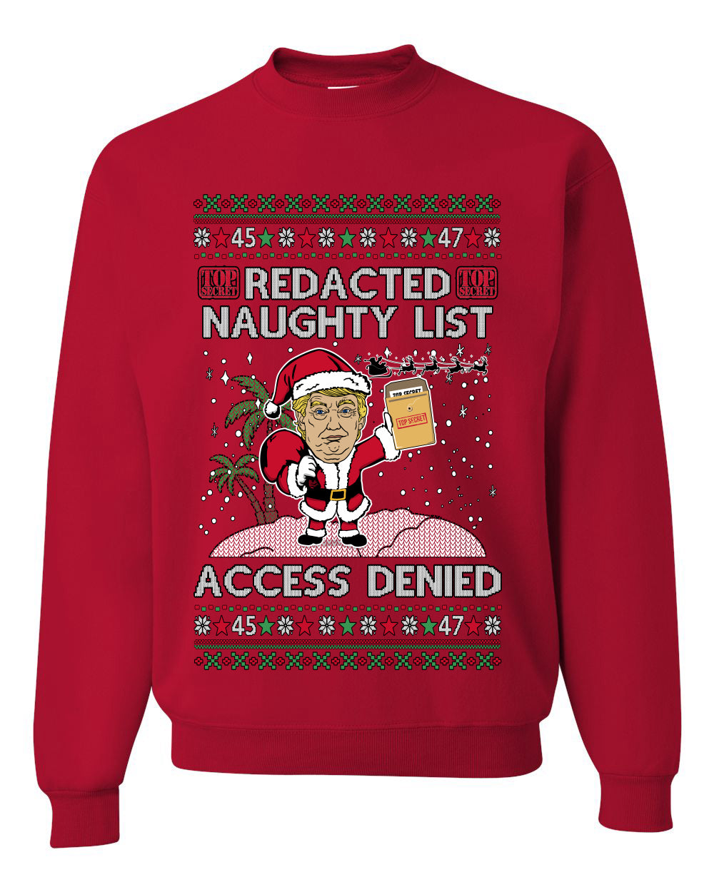 Redacted Naughty List Access Denied, Unisex Ugly Christmas Sweater Crewneck Sweatshirts