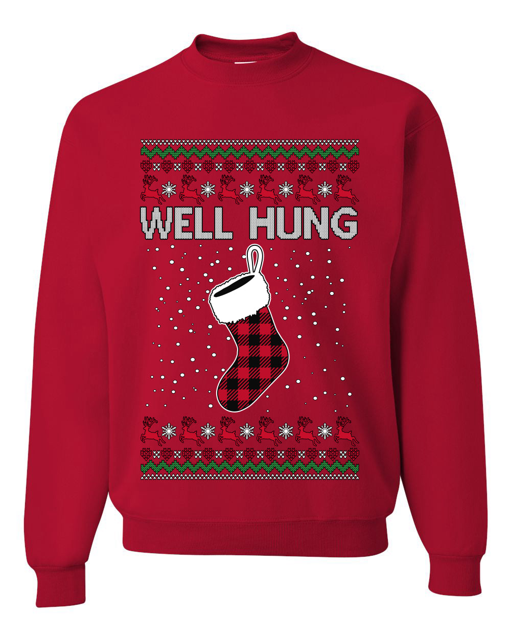 Well Hung, Unisex Ugly Christmas Sweater Crewneck Sweatshirts