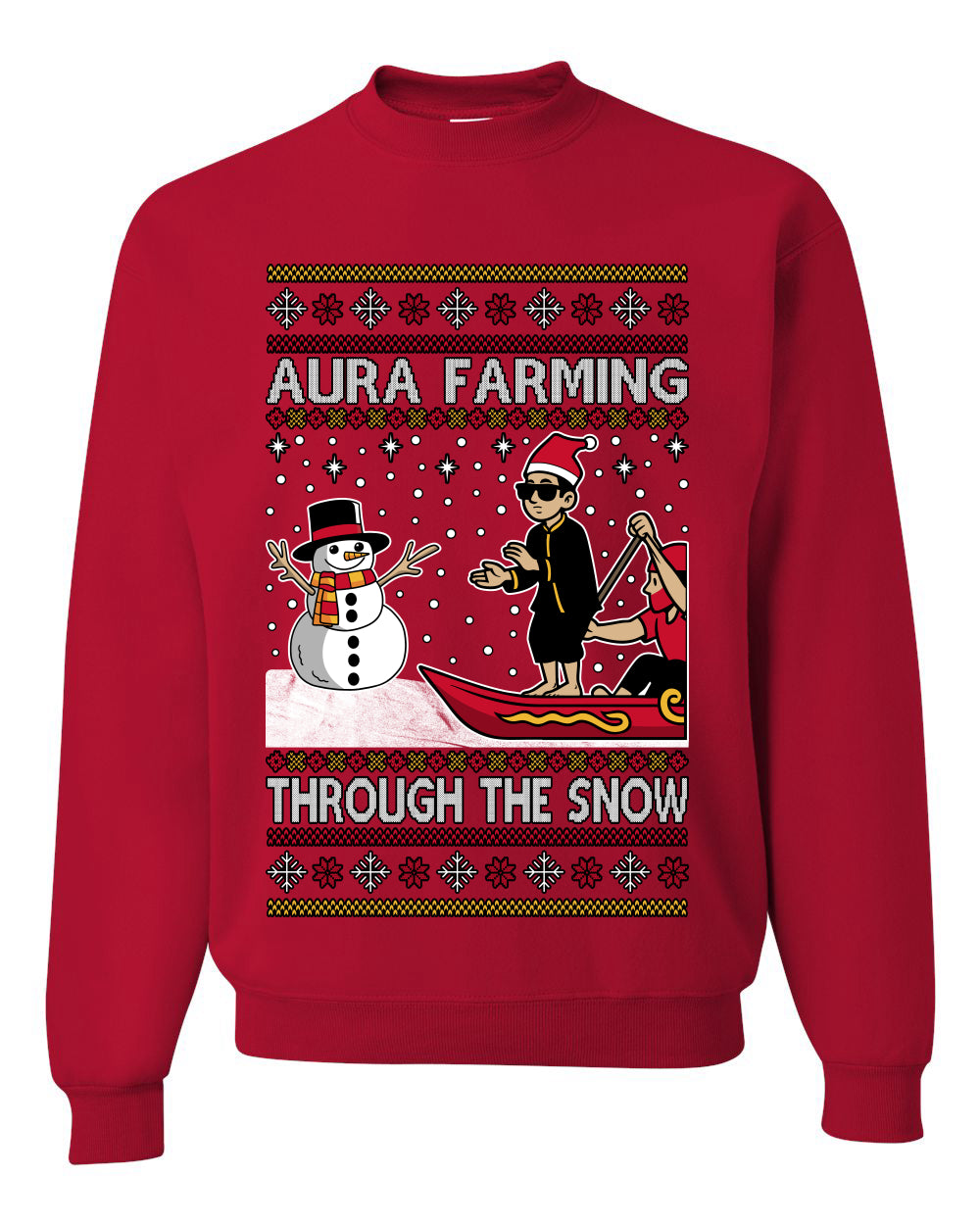 Aura Farming Through The Snow Meme, Unisex Ugly Christmas Sweater, Crewneck Sweatshirts