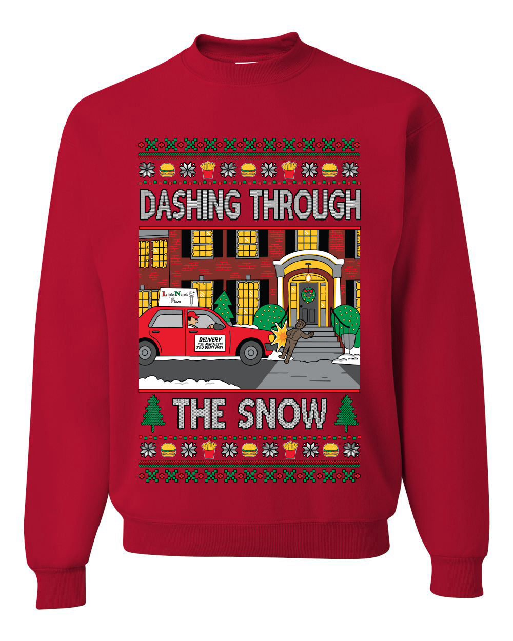 Dashing Through The Snow Classic 90s Holiday Movie, Unisex Ugly Christmas Sweater Crewneck Sweatshirts