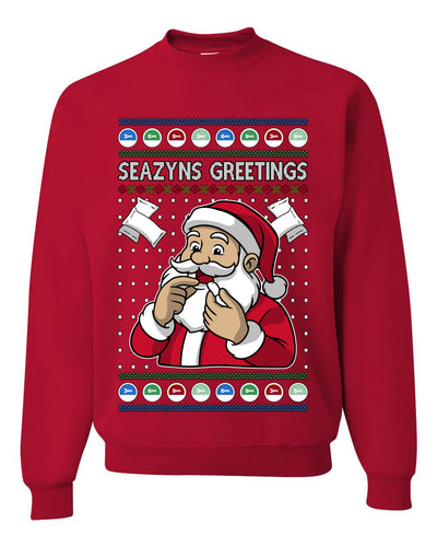Seazyns Greeting Santa Packing Lip Pouch, Unisex Ugly Christmas Sweater Crewneck Sweatshirts