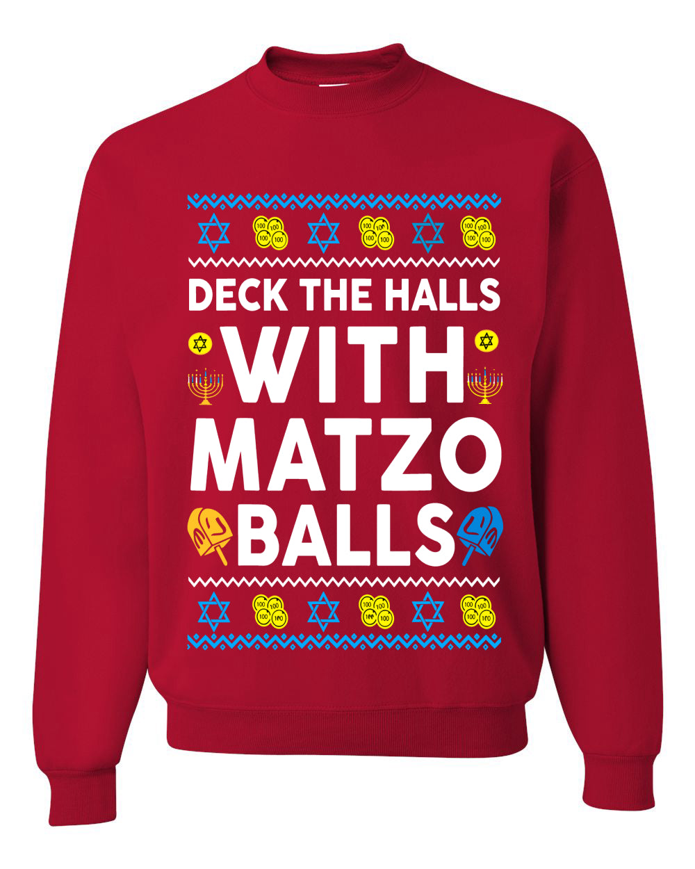 Deck The Halls With Matzo Balls Hanukkah, Unisex Ugly Christmas Sweater Crewneck Sweatshirts