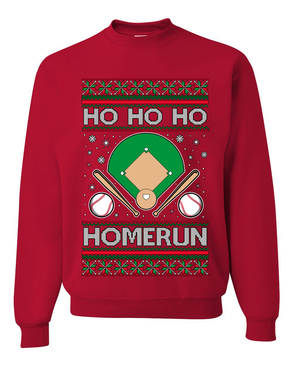 Ho Ho Ho Homerun, Baseball Fan Christmas Design, Unisex Ugly Christmas Sweater Crewneck Sweatshirts