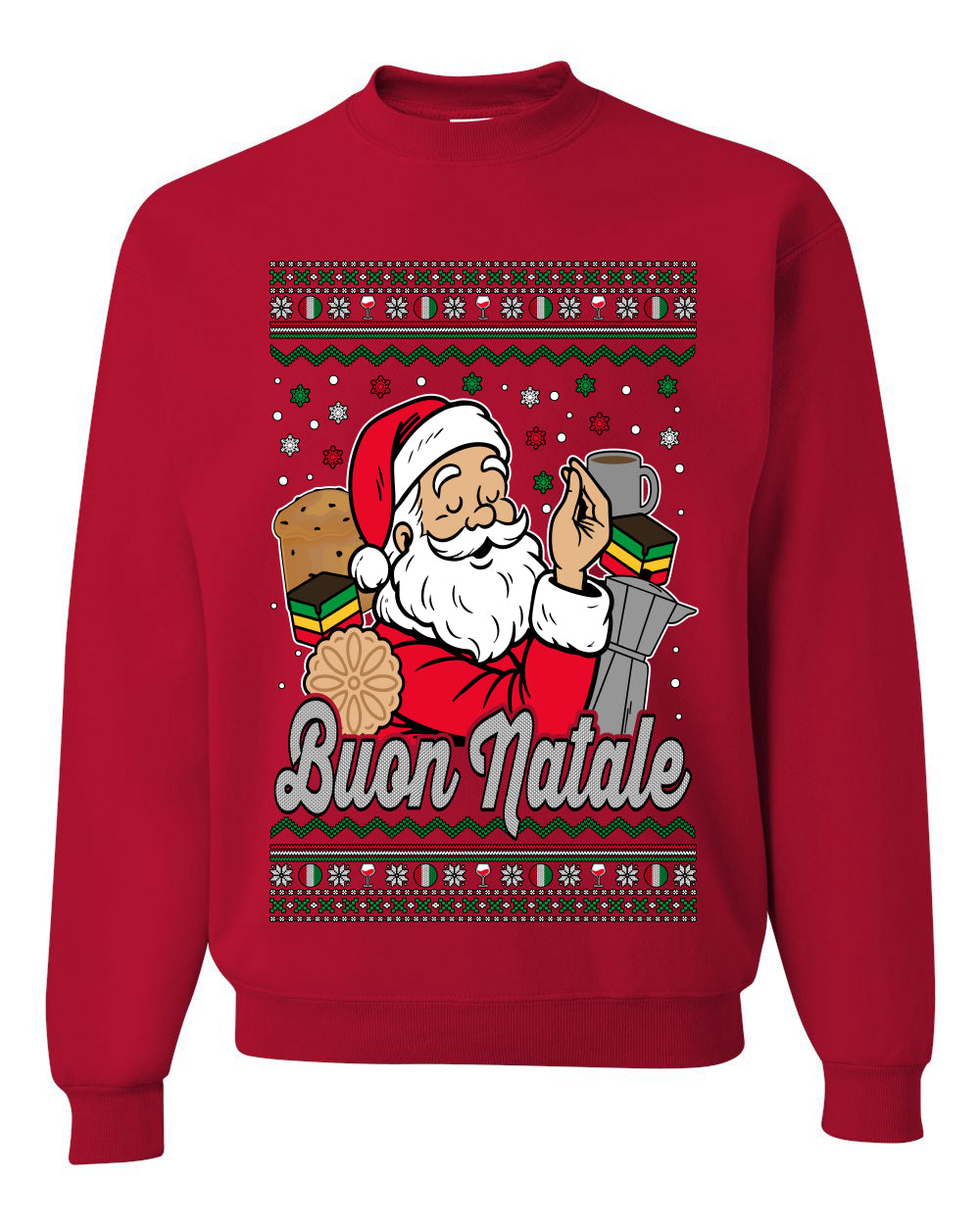 Buon Natale, Italian Santa Claus, Funny, Italian American Humor, Unisex Ugly Christmas Sweater, Crewneck Sweatshirts