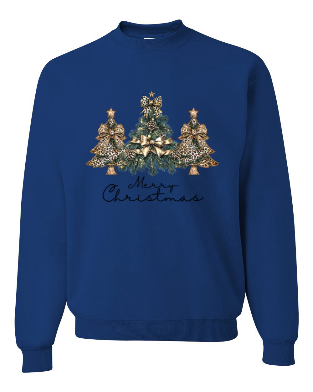 Merry Christmas Gold Glitter Christmas Tree Design, Unisex Christmas Sweater, Crewneck Sweatshirts