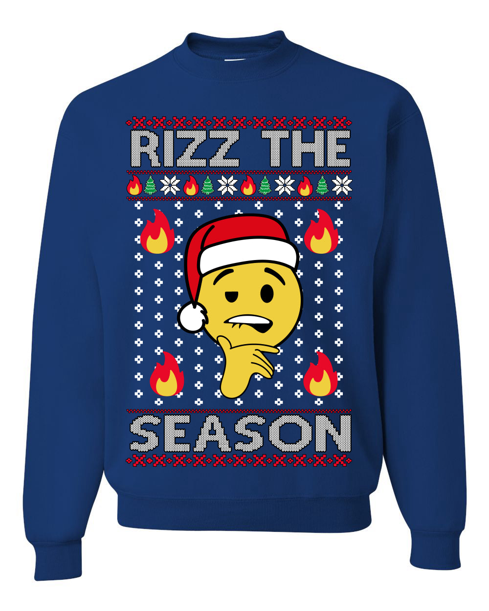 Rizz the Season Viral Internet Fire Emoji Face Meme Ugly Christmas Sweater Crewneck Sweatshirt
