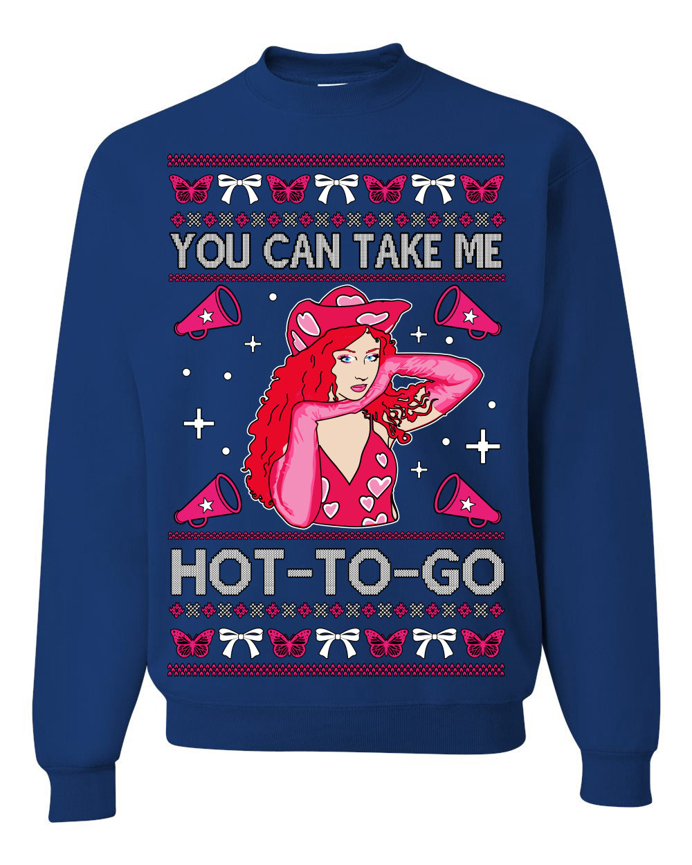 You Can Take Me Hot to Go, Funny Midwest Princess Pop Star Ugly Christmas Sweater Crewneck Sweatshirt