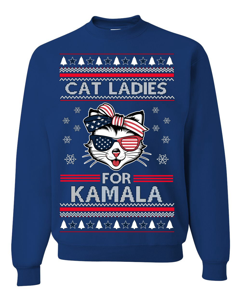 Cat Ladies for Kamala USA Glasses, Harris Tim Walz 2024 Cute USA Glasses Bow Ugly Christmas Sweater Crewneck Sweatshirt