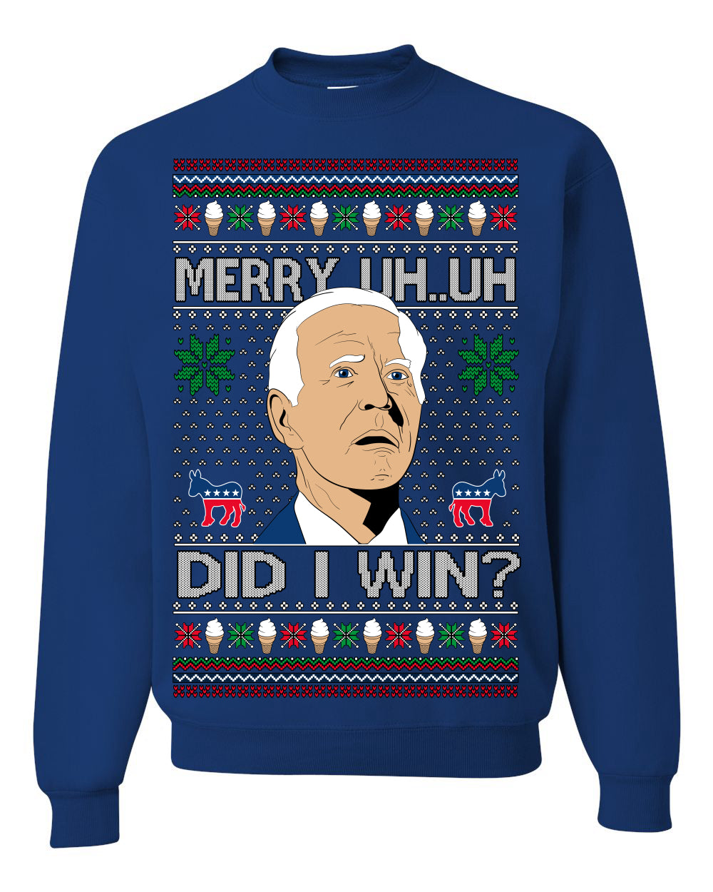 Merry Uh Did I Win? Funny Confused Joe Biden Election 2024 Ugly Christmas Sweater Crewneck Sweatshirt