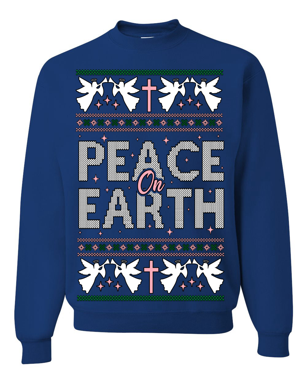 Peace On Earth Funny Xmas Cute Pink Angel Cross Ugly Christmas Sweater Crewneck Sweatshirt
