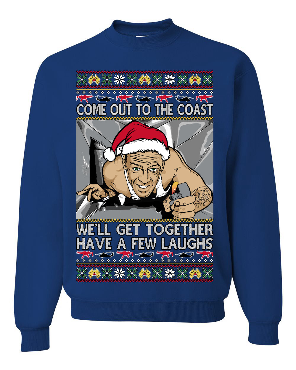 Come Out to the Coast Have a Few Laughs Die Hard McClane Ugly Christmas Sweater