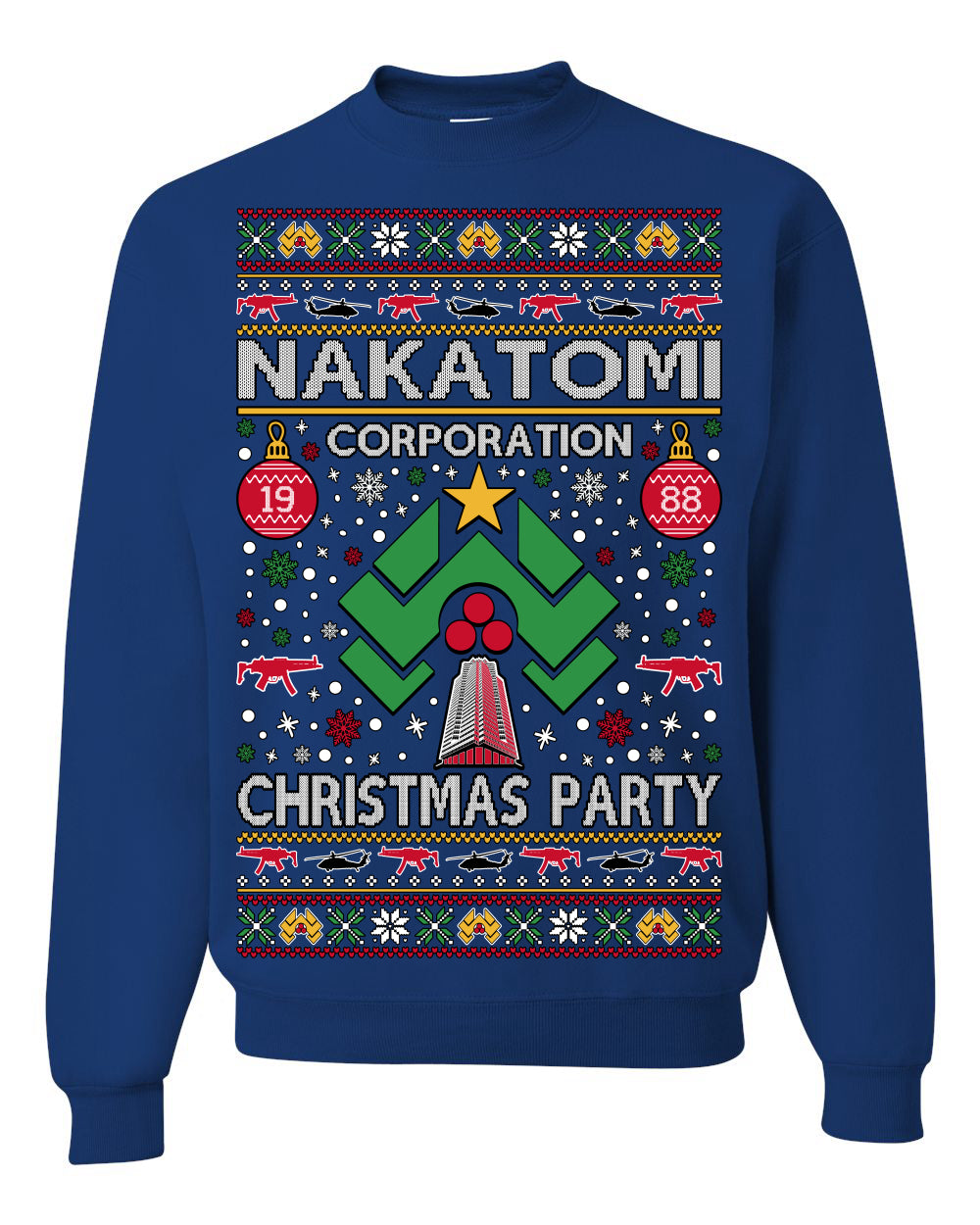 Nakatomi Corporation Christmas Party 1988 Plaza Logo, Classic Die Hard McClane 80s Xmas Movie Quote Ugly Christmas Sweater Crewneck Sweatshirt