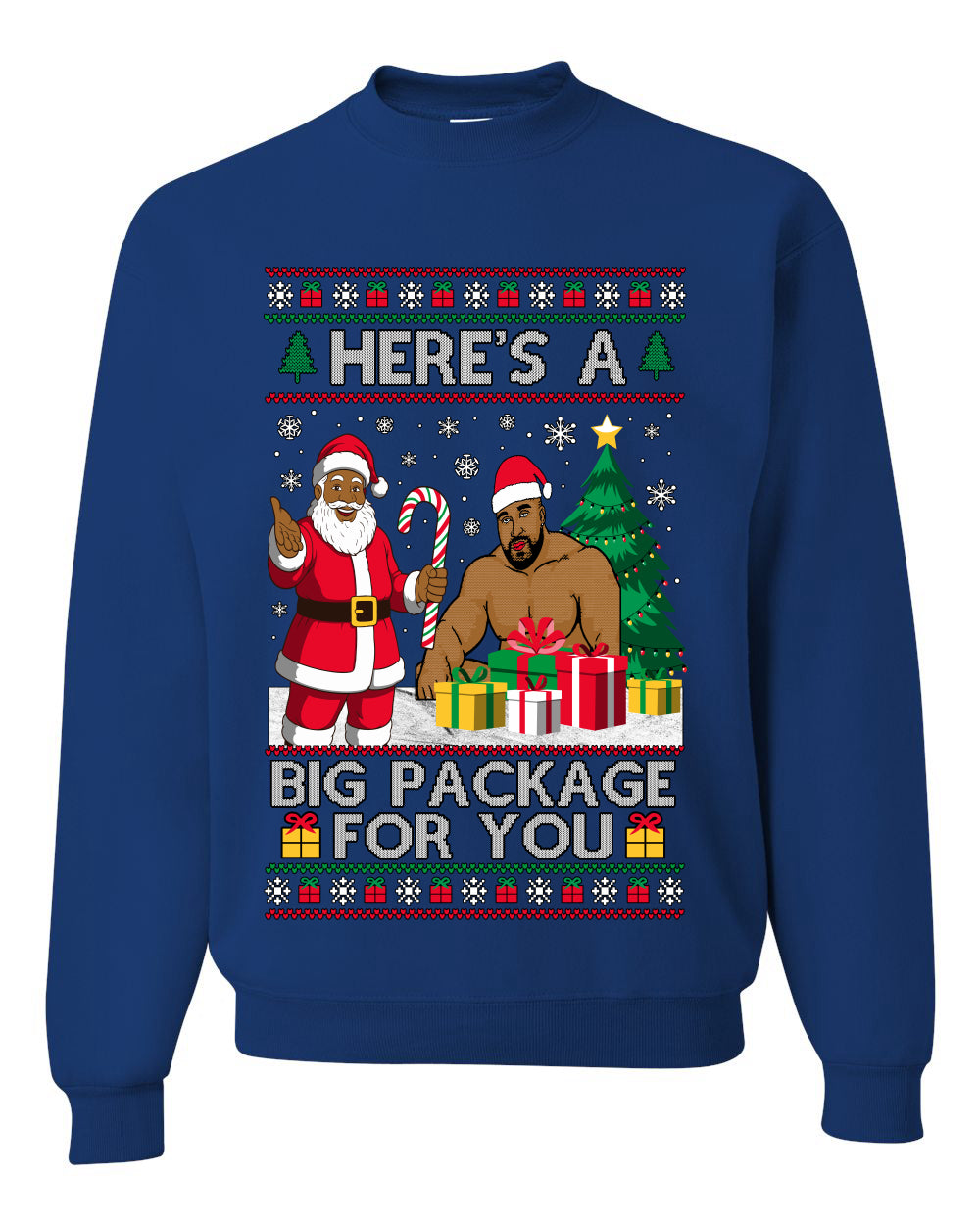 Here's A Big Package For You Black Santa Christmas Sweater, Unisex Ugly Christmas Crewneck Sweatshirts