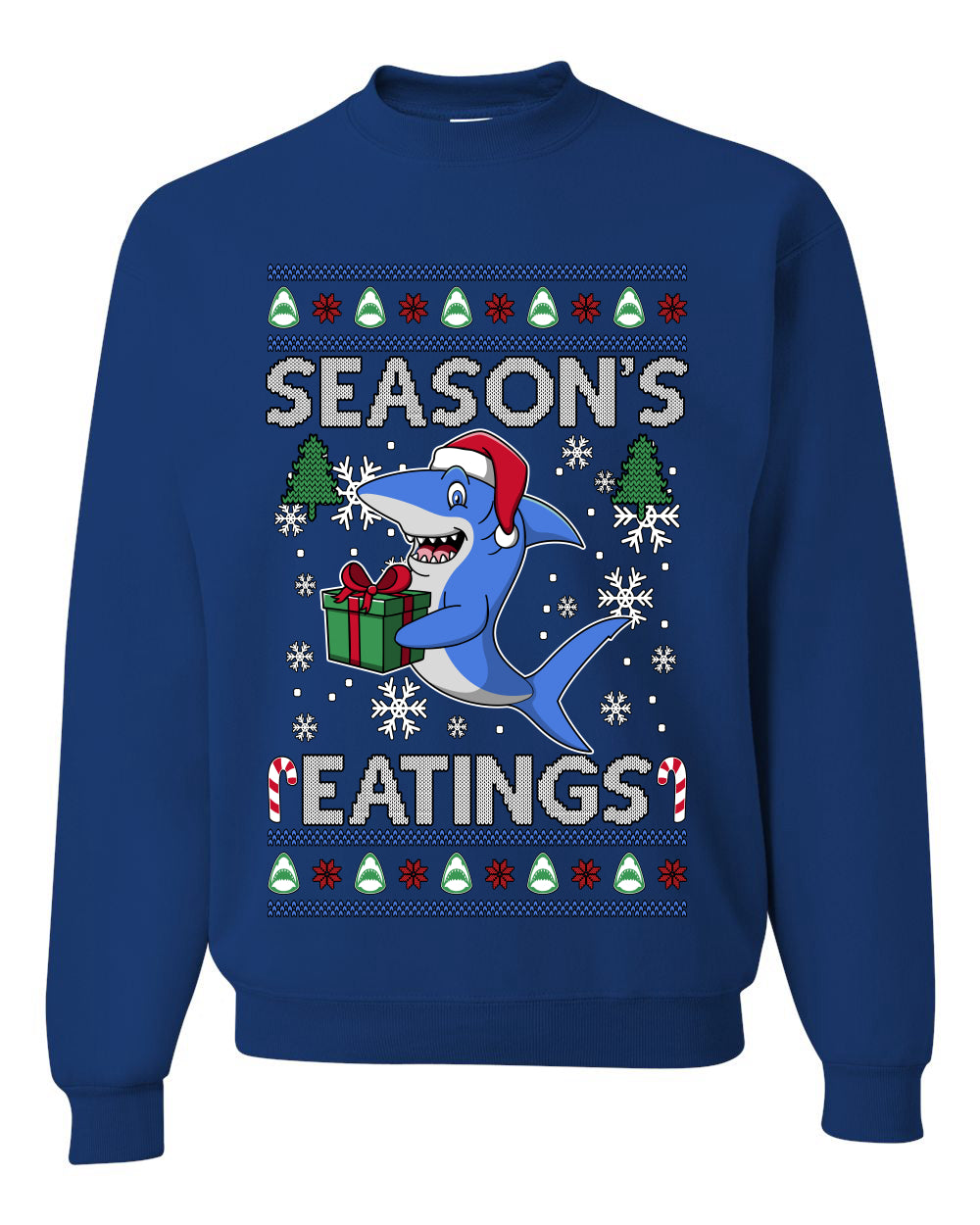 Season's Eatings Shark, Unisex Ugly Christmas Sweater Crewneck Sweatshirts