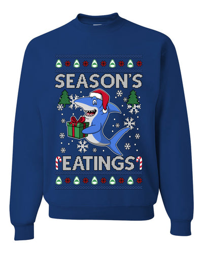 Season's Eatings Shark, Unisex Ugly Christmas Sweater Crewneck Sweatshirts