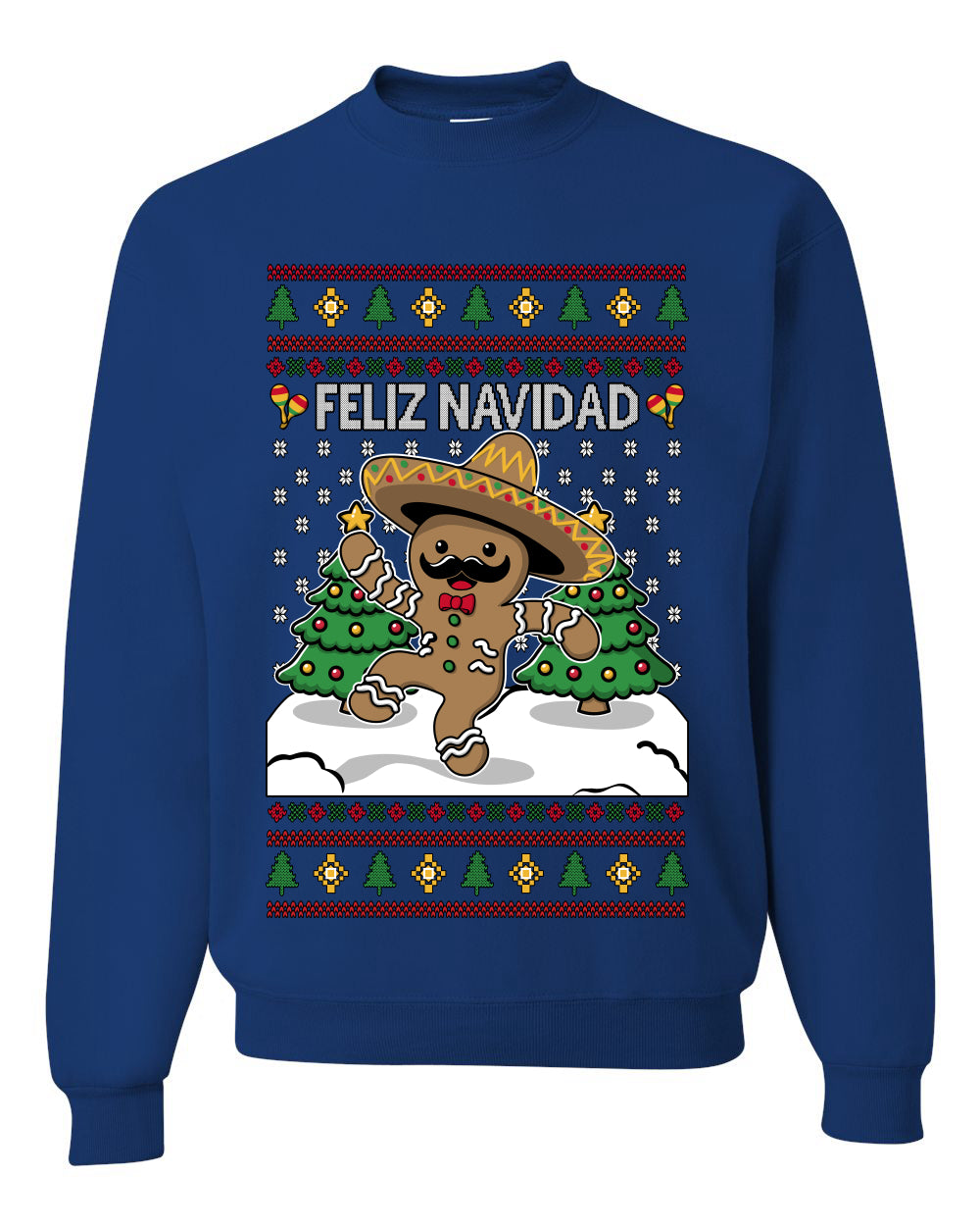 Feliz Navidad Dancing Gingerbread Man, Unisex Ugly Christmas Sweater, Crewneck Sweatshirts