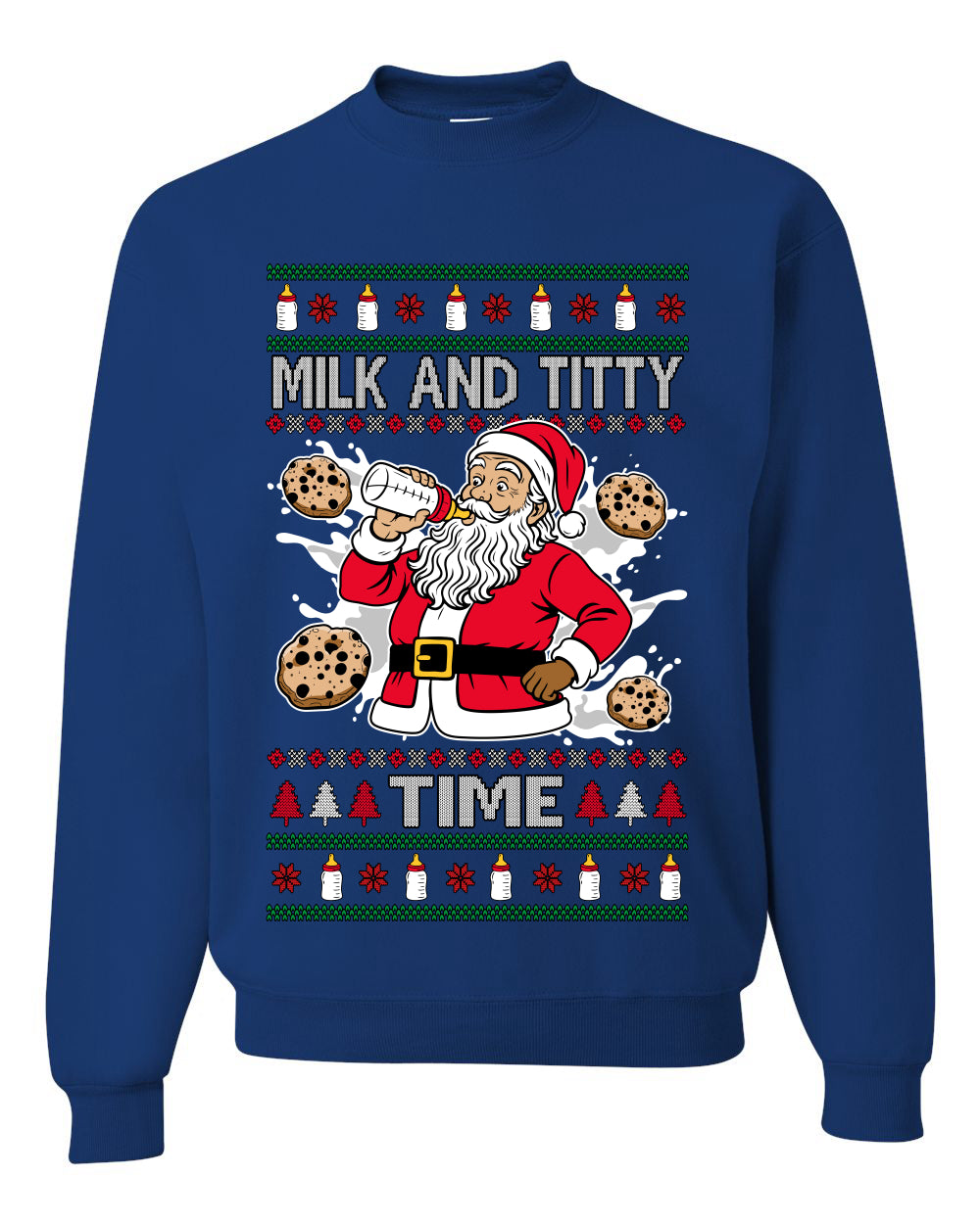 Milk And Titty Time, Unisex Ugly Christmas Sweater Crewneck Sweatshirts
