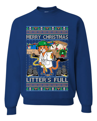 Litters Full Cat, Unisex Ugly Christmas Sweater Crewneck Sweatshirts