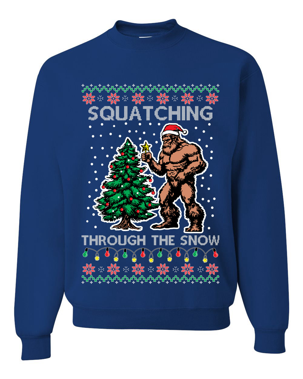 Squatching Through The Snow Bigfoot, Unisex Ugly Christmas Sweater Crewneck Sweatshirts
