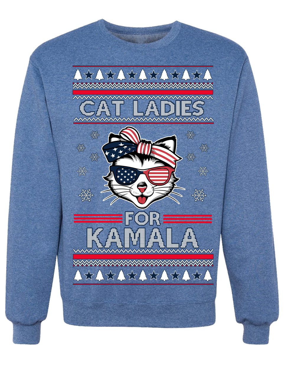 Cat Ladies for Kamala USA Glasses, Harris Tim Walz 2024 Cute USA Glasses Bow Ugly Christmas Sweater Crewneck Sweatshirt