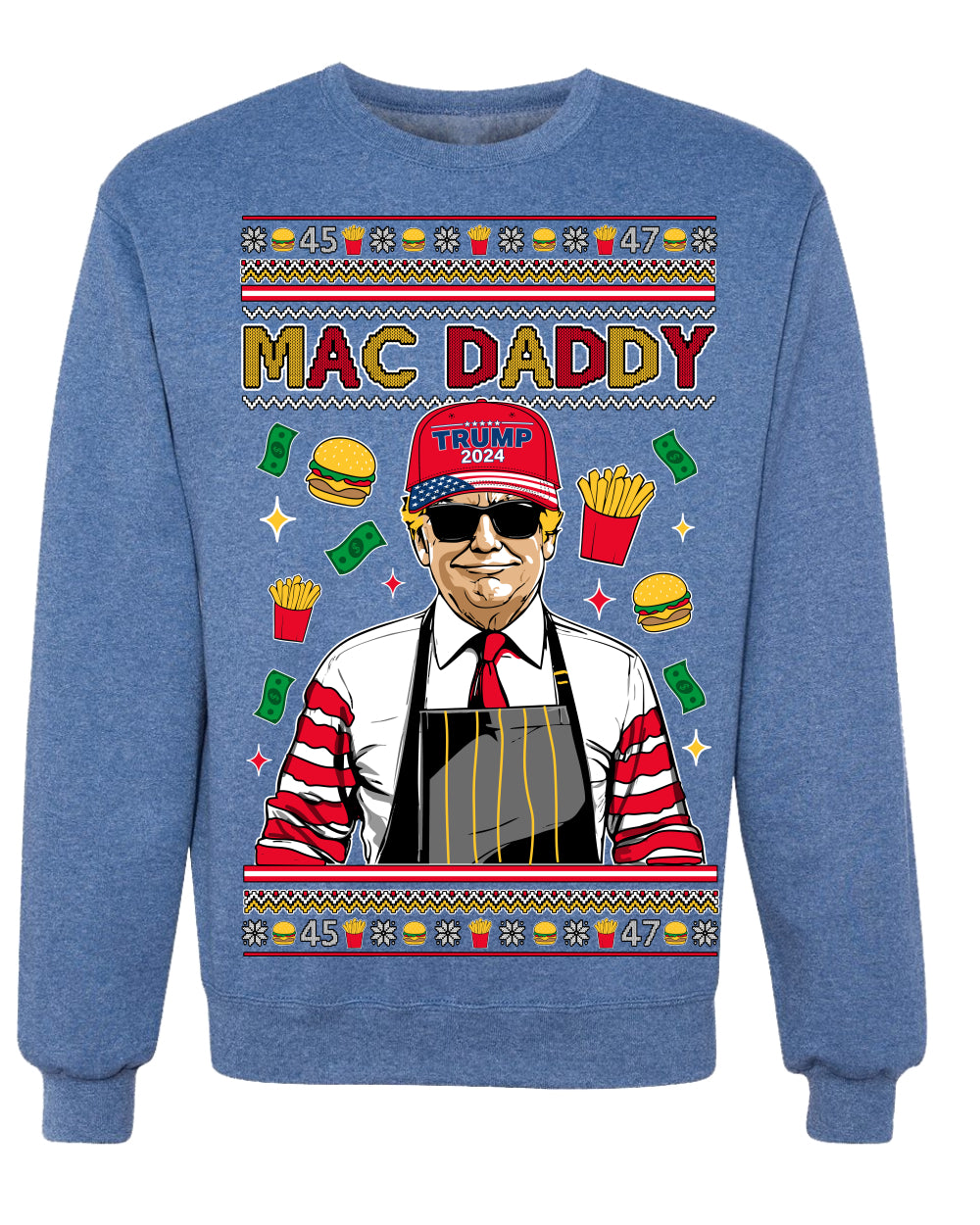 Mac Daddy Funny Viral Trump Meme Fast Food Fries Burgers Ugly Christmas Sweater Crewneck Sweatshirt
