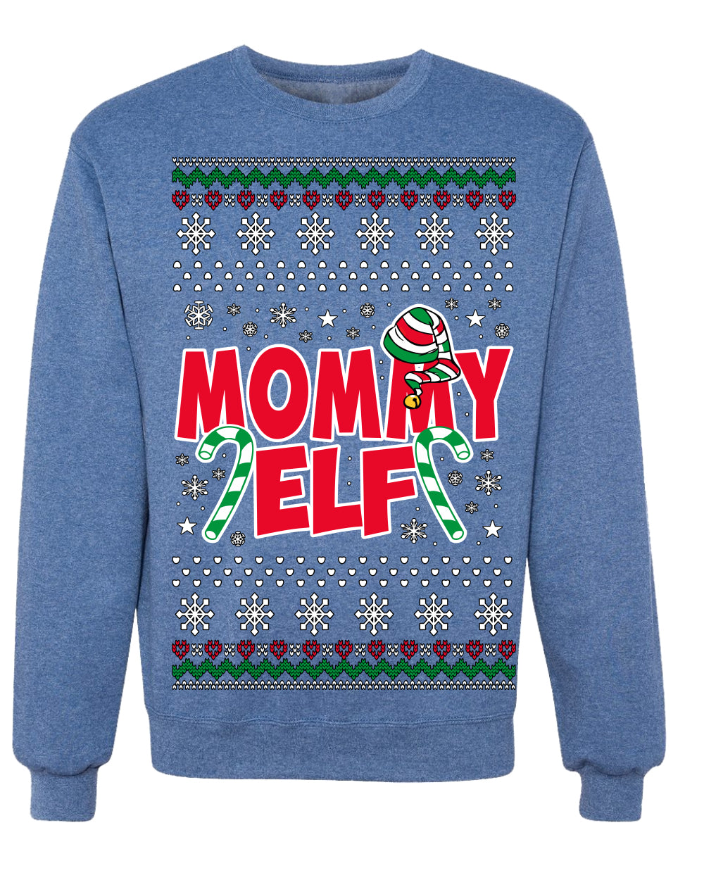 Mommy Elf Cute Holiday Winter Ugly Christmas Sweater Crewneck Sweatshirt