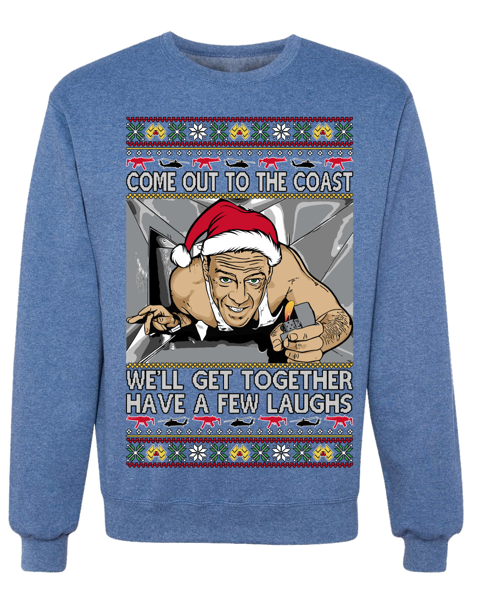 Come Out to the Coast Have a Few Laughs Die Hard McClane Ugly Christmas Sweater