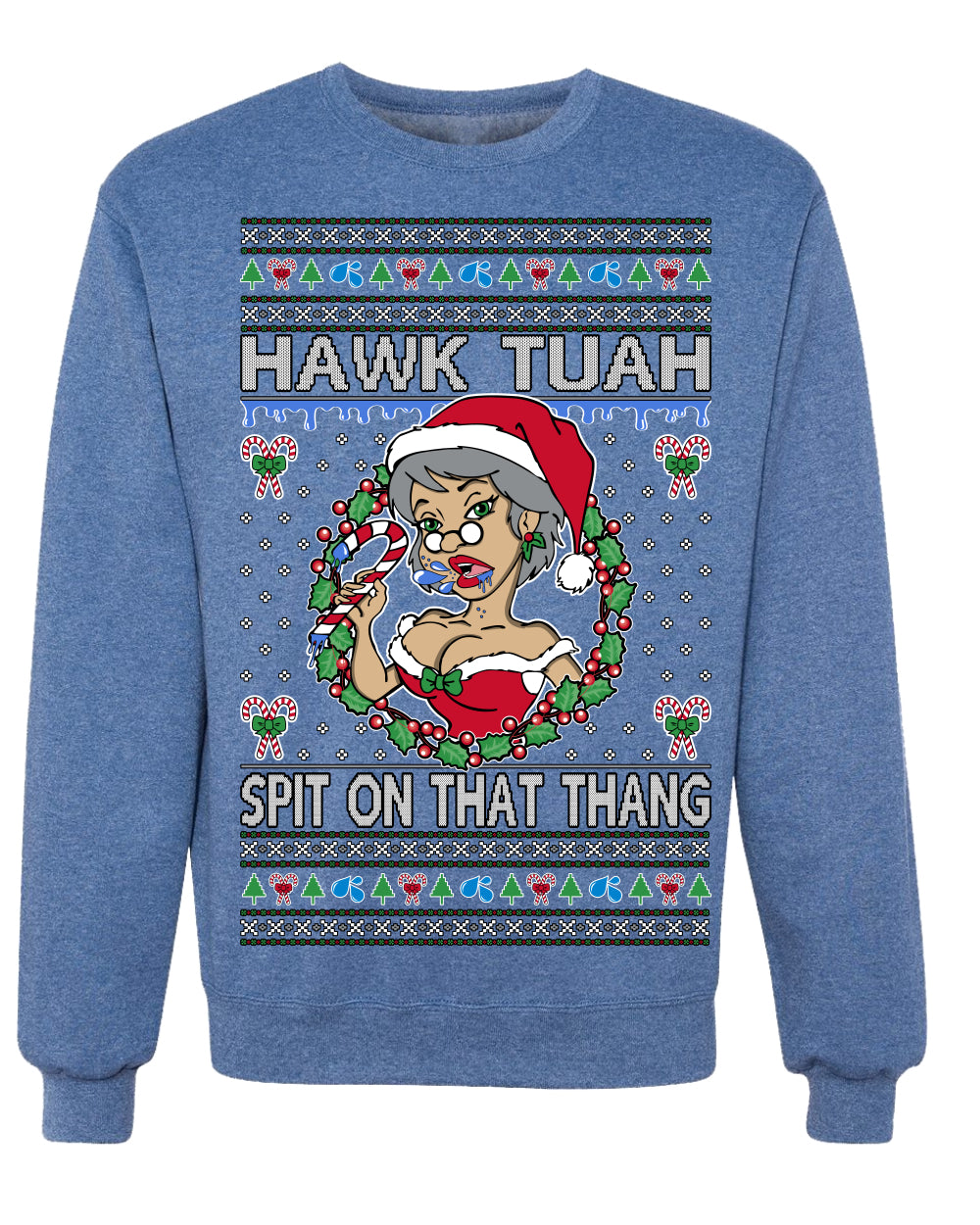 Hawk Tuah Spit On That Thang Mrs Claus Funny Meme Ugly Christmas Sweater