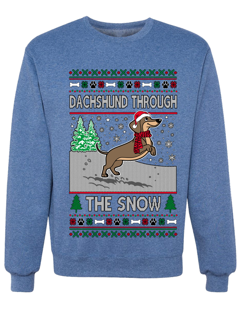 Dachshund Through The Snow, Cute Dog Christmas Sweater, Ugly Christmas Unisex Sweater, Crewneck Sweatshirts