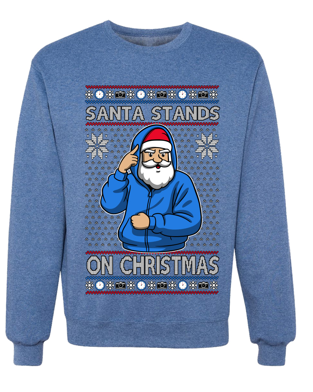 Santa Stands On Christmas, Unisex Ugly Christmas Sweater, Crewneck Sweatshirts