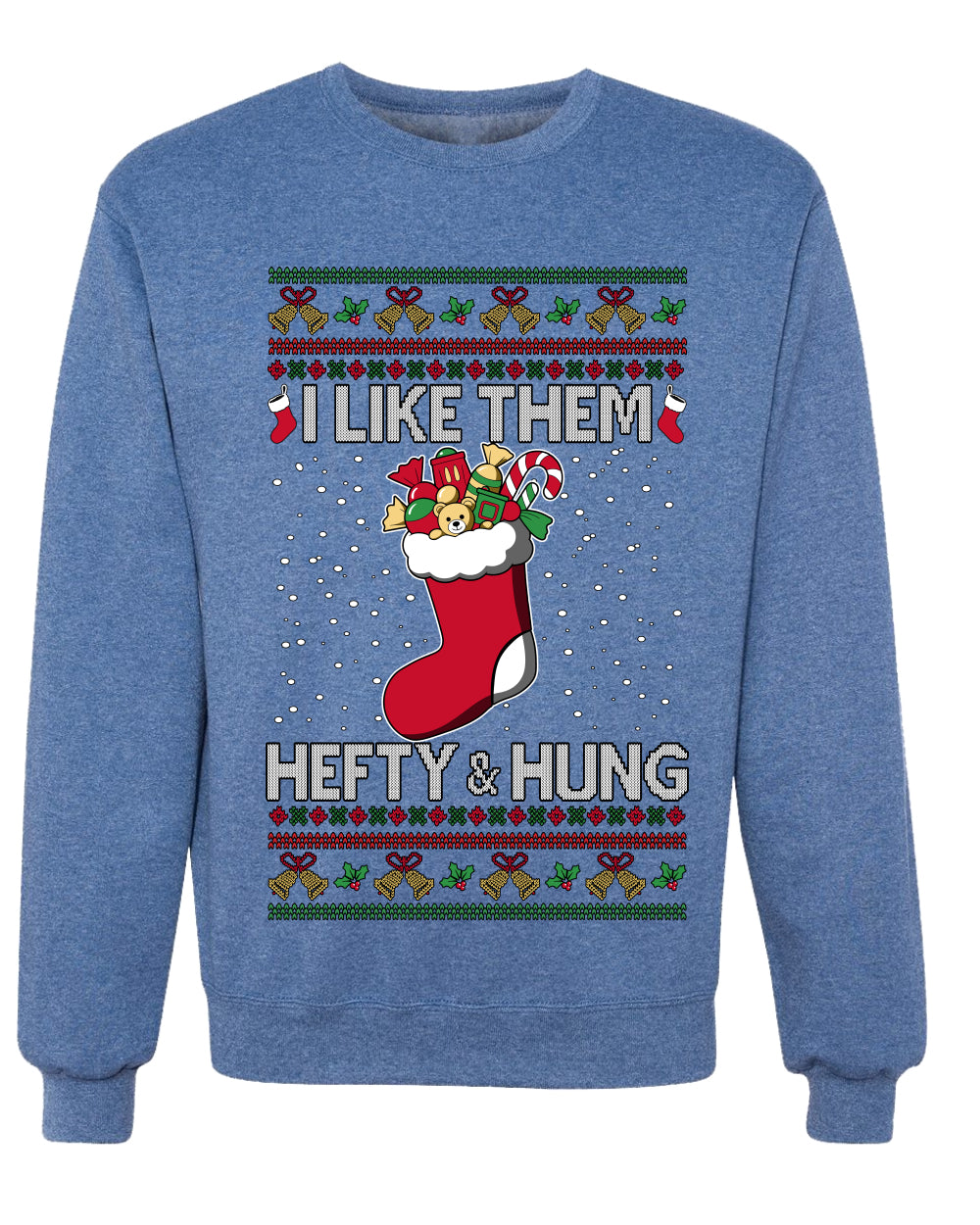 Hefty And Hung Christmas Sweater, Funny Unisex Ugly Christmas Crewneck Sweatshirts