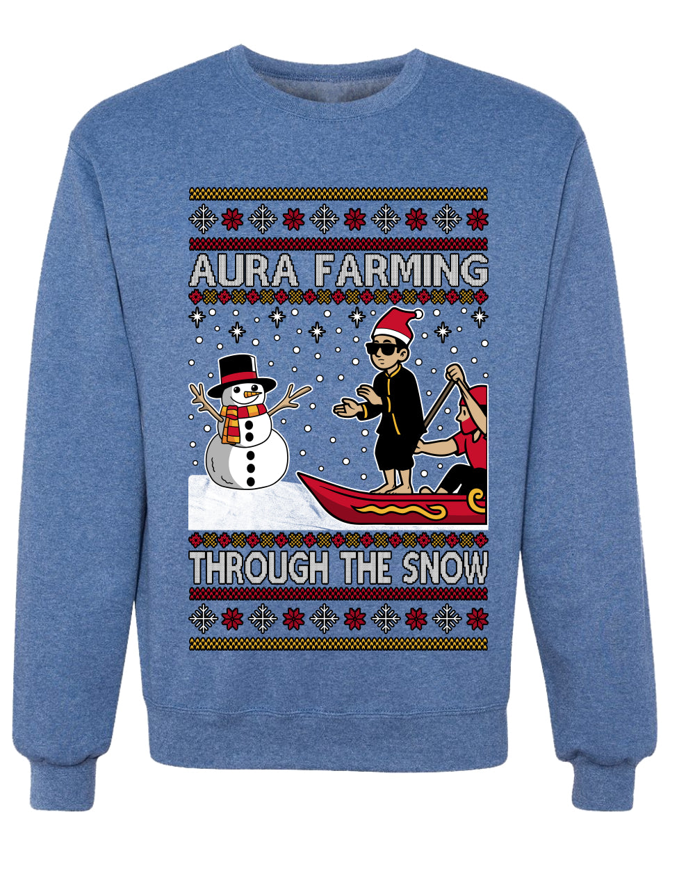 Aura Farming Through The Snow Meme, Unisex Ugly Christmas Sweater, Crewneck Sweatshirts