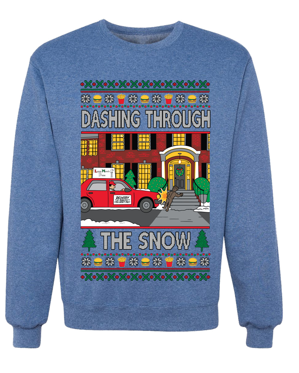 Dashing Through The Snow Classic 90s Holiday Movie, Unisex Ugly Christmas Sweater Crewneck Sweatshirts