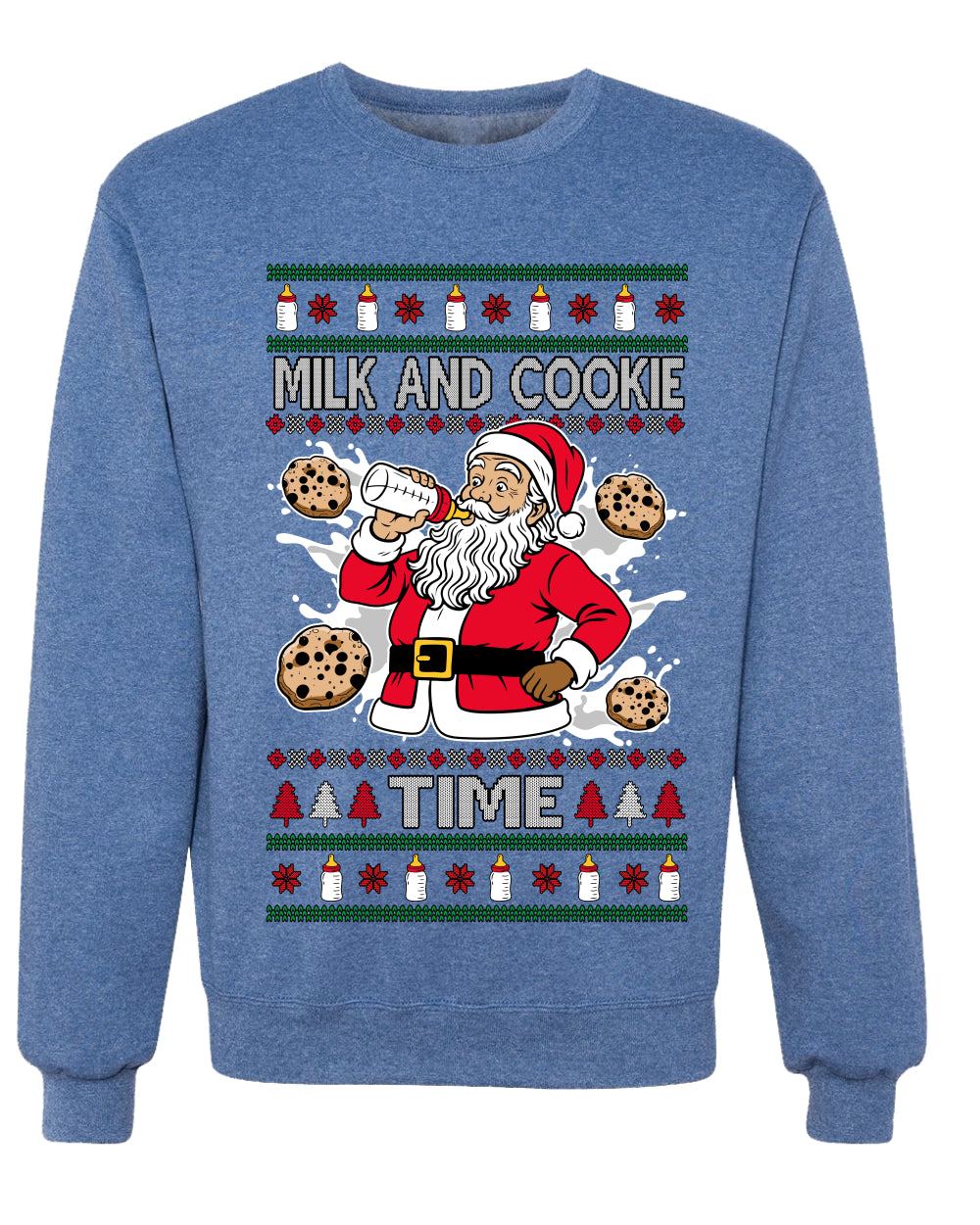 Milk And Cookie Time, Unisex Ugly Christmas Sweater, Crewneck Sweatshirts