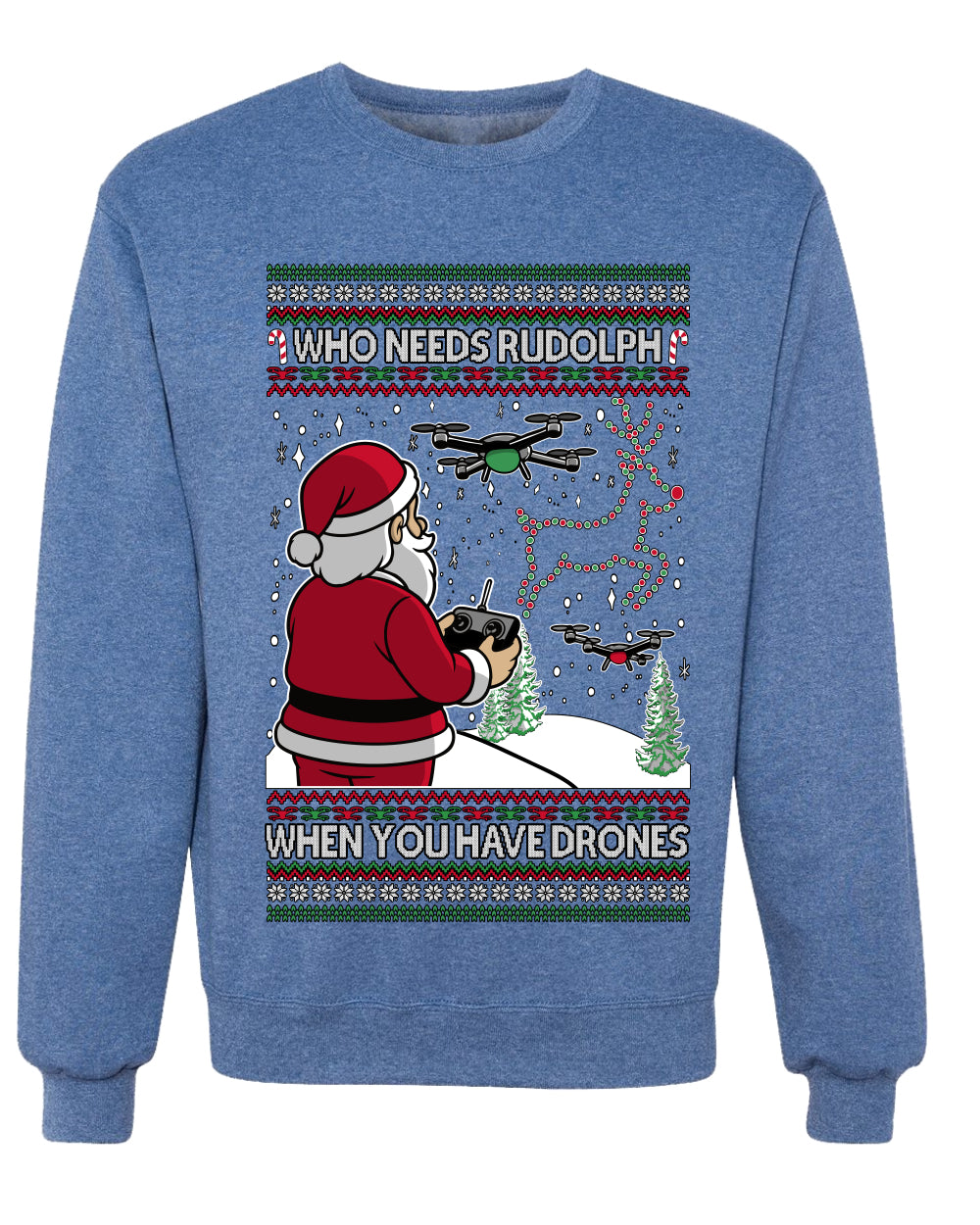 Santa Drone Show Reindeer, Unisex Ugly Christmas Sweater Crewneck Sweatshirts