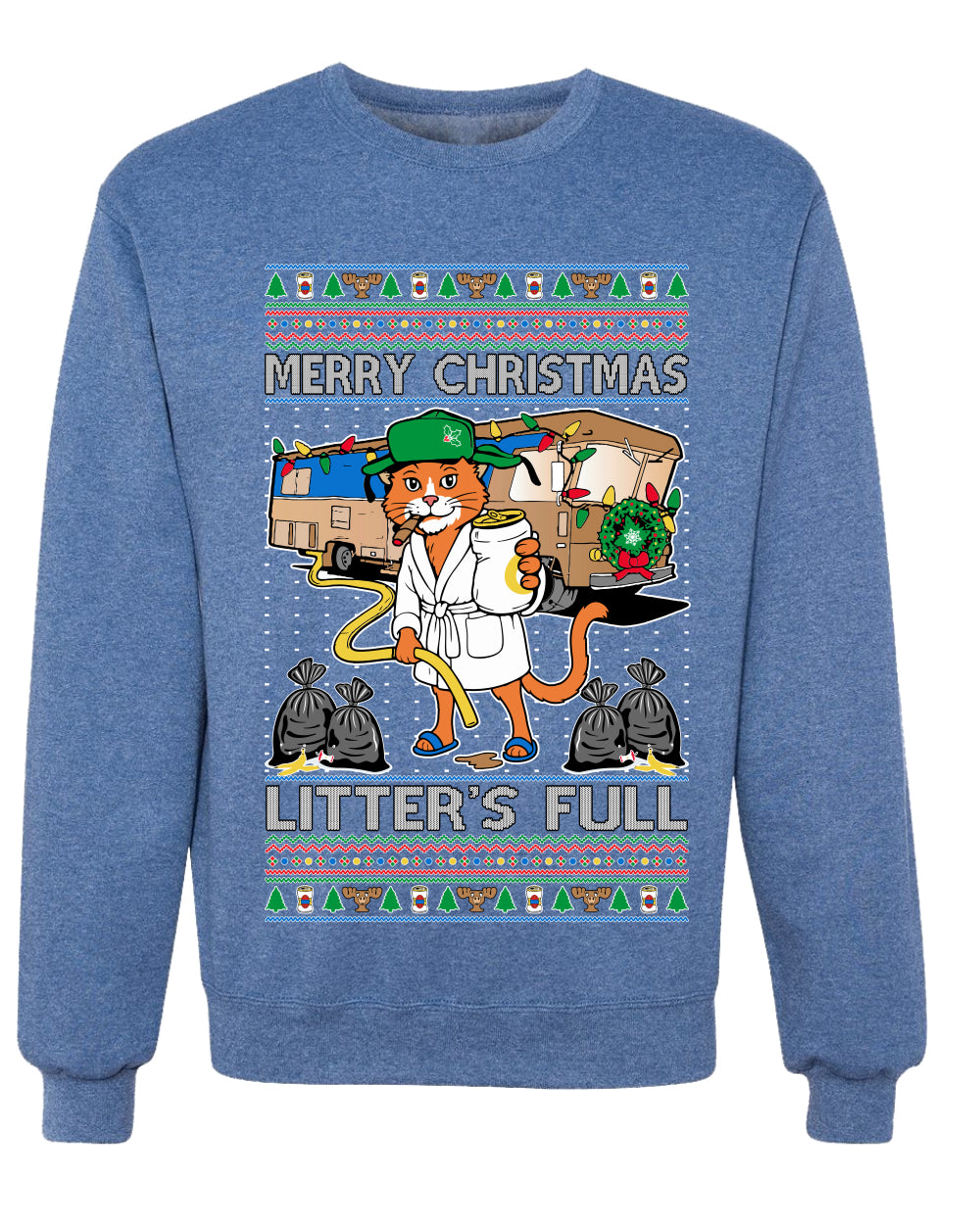 Litters Full Cat, Unisex Ugly Christmas Sweater Crewneck Sweatshirts