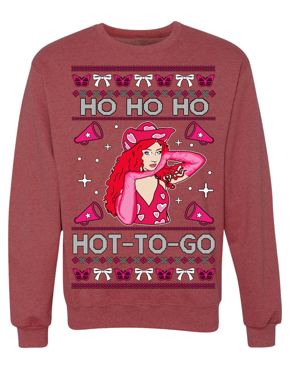 Ho Ho Ho Hot to Go, Viral Midwest Princess Song Dance Pop Star Concert Tour Merch Ugly Christmas Sweater Crewneck Sweatshirt