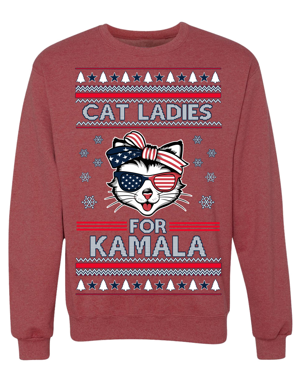 Cat Ladies for Kamala USA Glasses, Harris Tim Walz 2024 Cute USA Glasses Bow Ugly Christmas Sweater Crewneck Sweatshirt