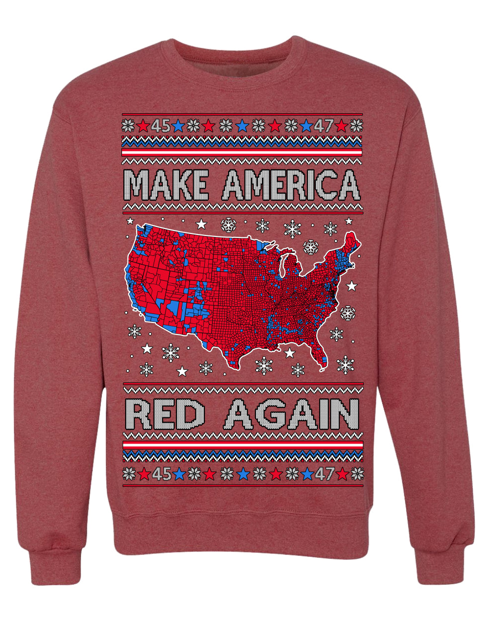 Make America Red Again USA Map Trump 2024 Ugly Christmas Sweater Crewneck Sweatshirt