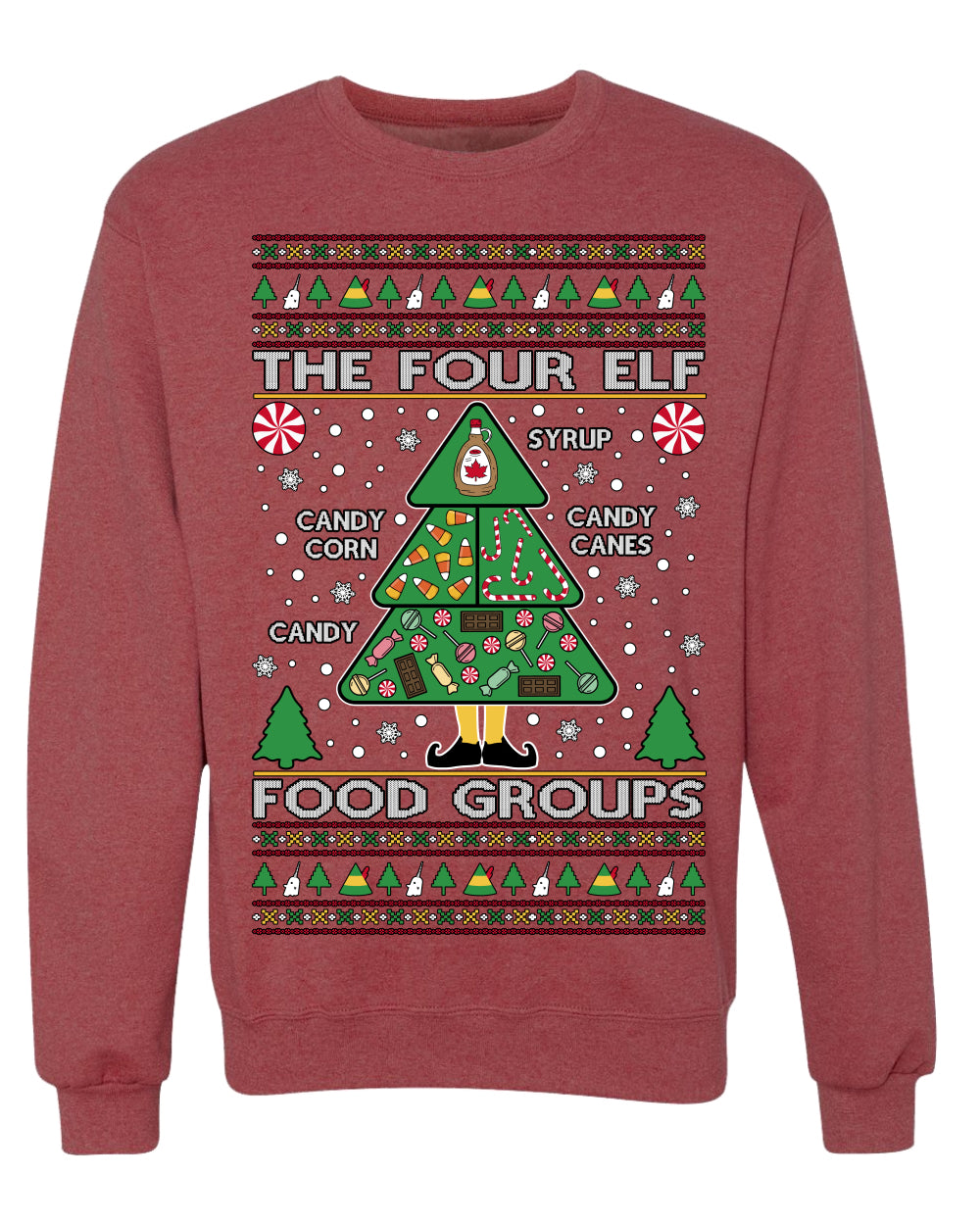 The Four Elf Food Groups Candy Canes Syrup Funny Ugly Christmas Sweater