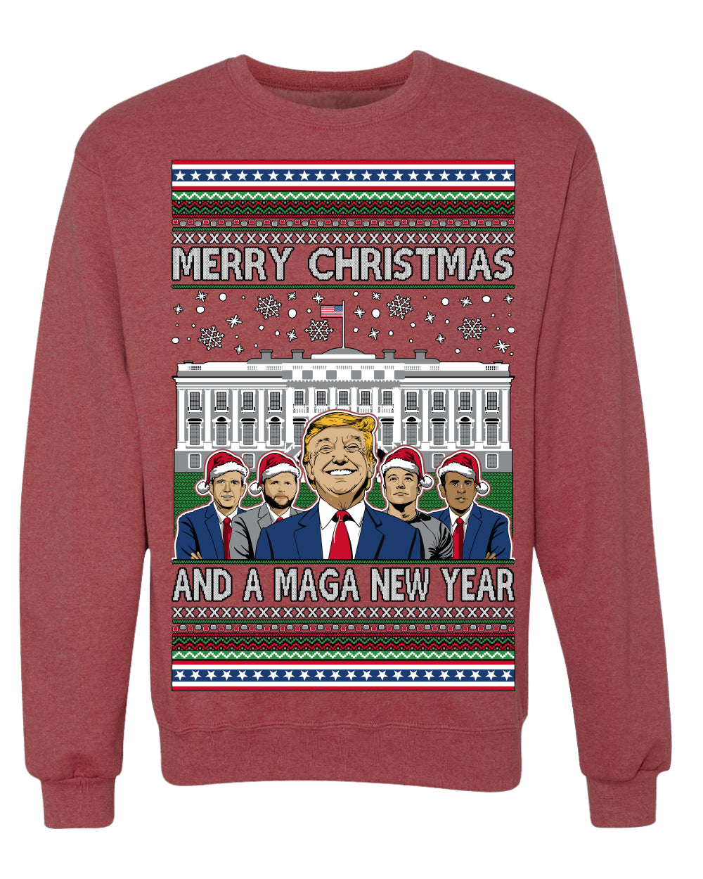 Merry Christmas and a MAGA New Year 2025 Ugly Christmas Sweater Crewneck Sweatshirts