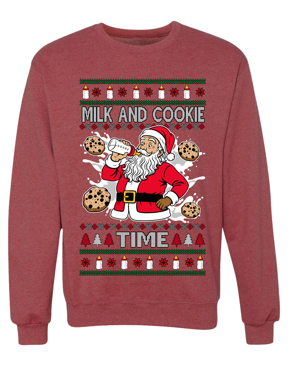 Milk And Cookie Time, Unisex Ugly Christmas Sweater, Crewneck Sweatshirts
