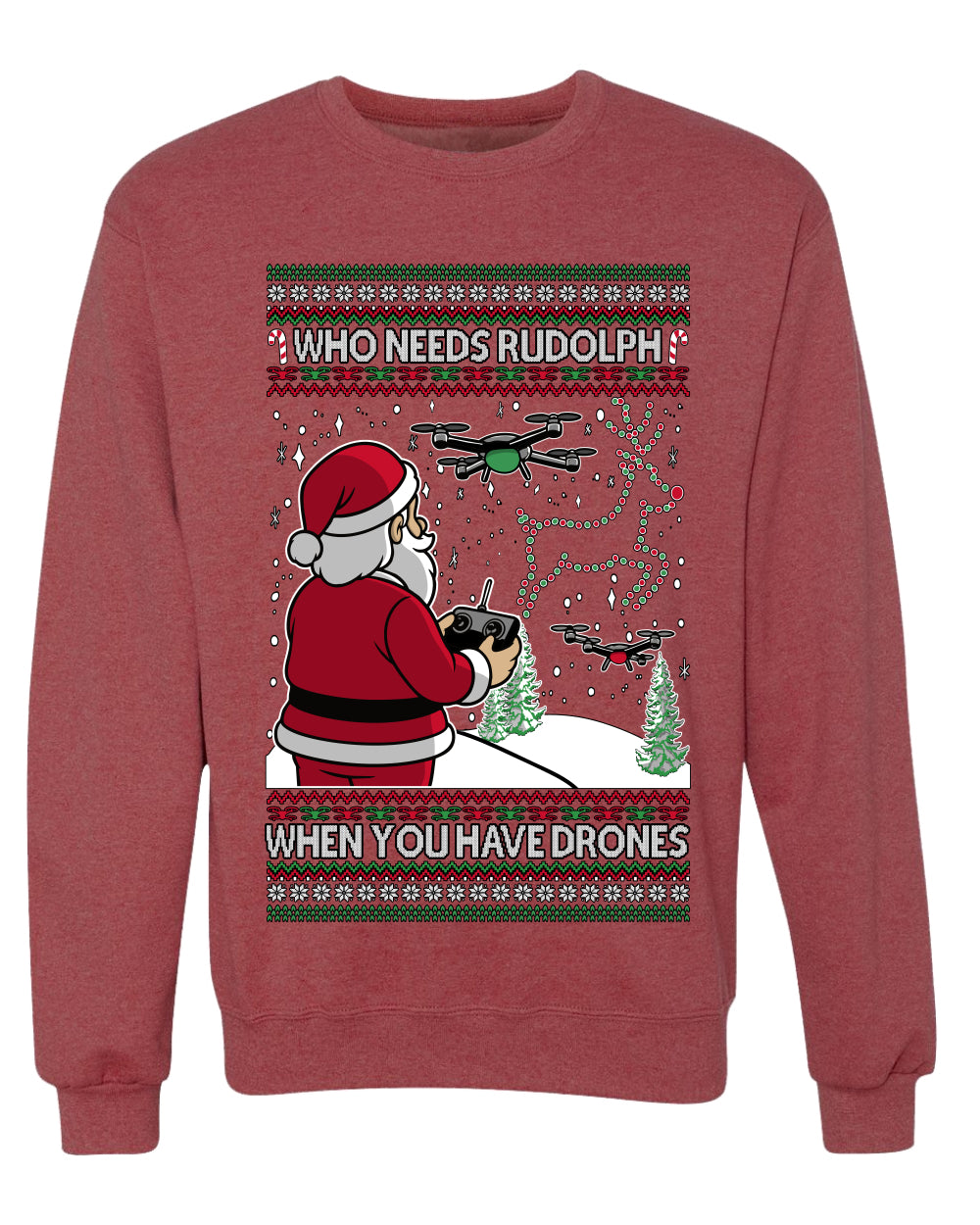 Santa Drone Show Reindeer, Unisex Ugly Christmas Sweater Crewneck Sweatshirts