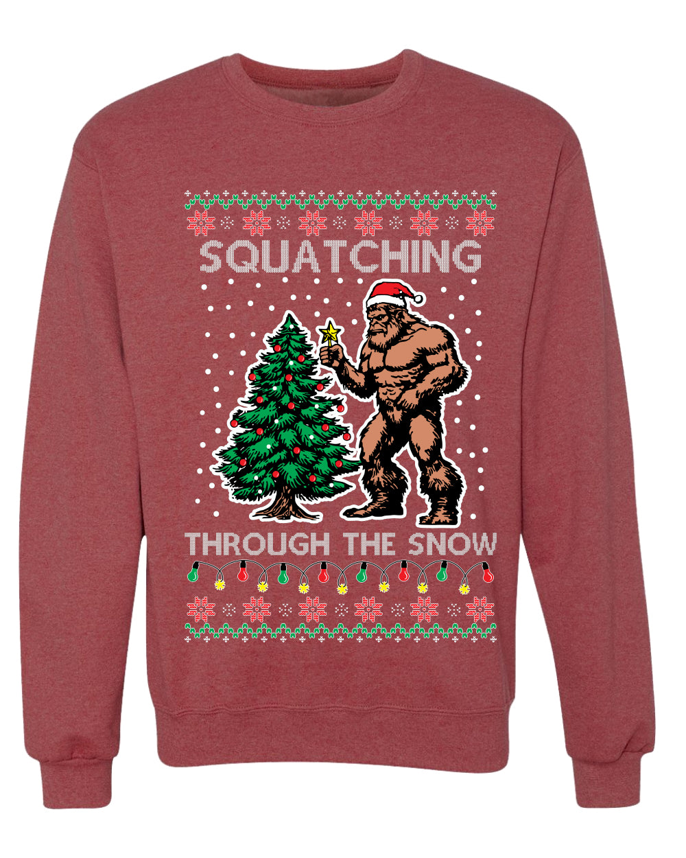 Squatching Through The Snow Bigfoot, Unisex Ugly Christmas Sweater Crewneck Sweatshirts